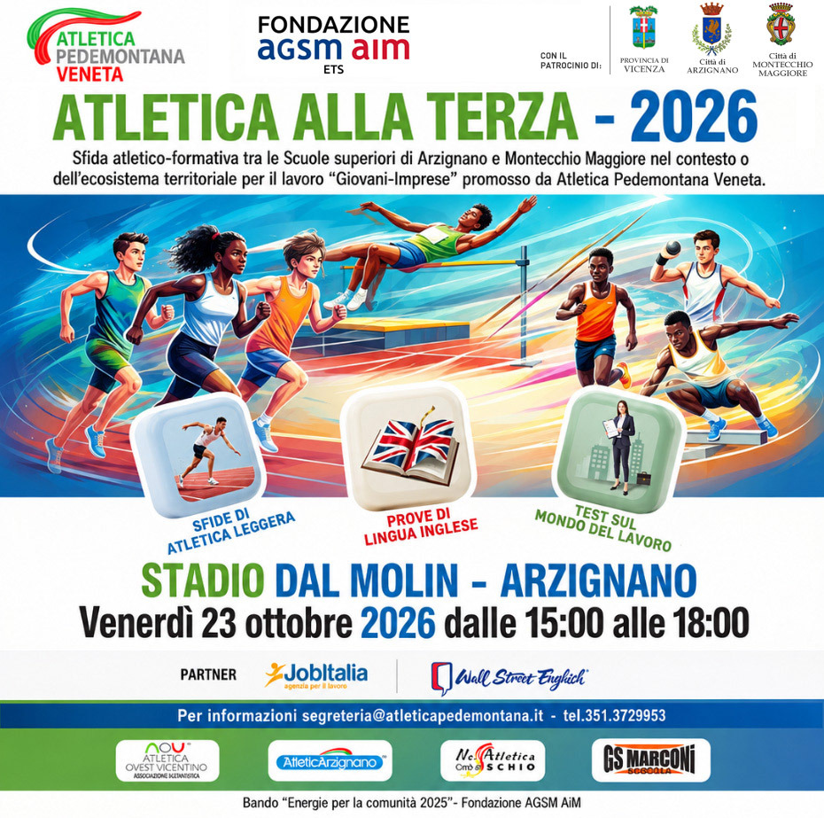 Venerdì debutta “Atletica alla Terza: includere-formare-promuovere”. Al Dal Molin la sfida atletico-formativa tra Ceccato, Galilei e Da Vinci.